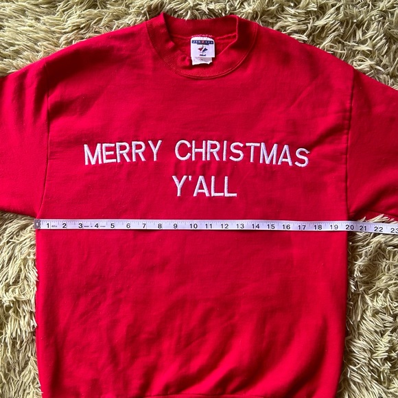 Vintage Red Embroidered Merry Christmas Y’all Sweatshirt - Picture 7 of 8